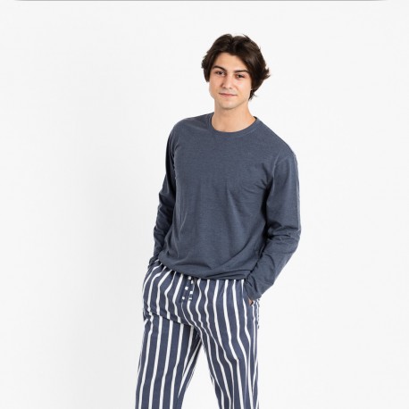 Pijama hombre invierno tacto franela, azul o gris