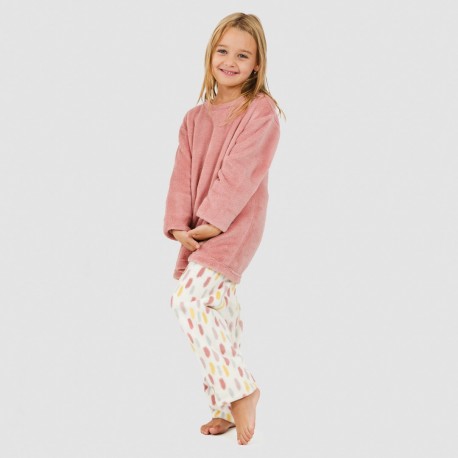 Pijama coral niña Manchitas malva rosa tallas infantiles 9-10 años